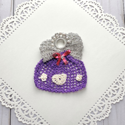 Hand Crocheted Angel Ornament Purple with Pearl Crown
