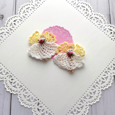 Hand Crocheted Clothespin Angel Pin with Rosebud