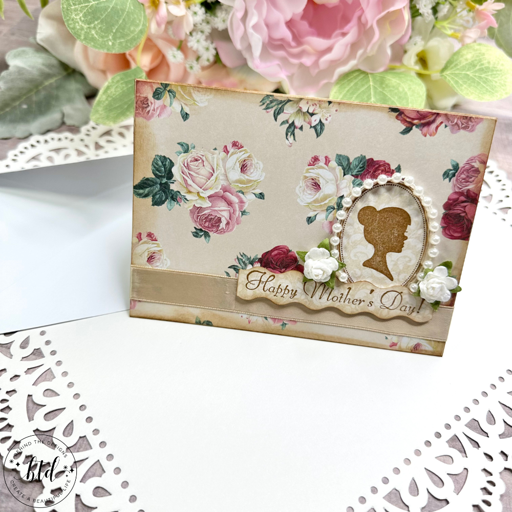 Vintage Cottage Roses Framed Silhouette Mother's Day Card