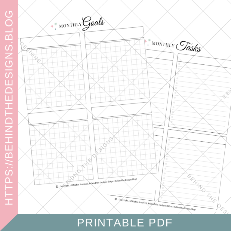 Monthly Goals and Tasks Grid Quadrant Planner Printable - Behind the ...