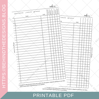 Inbox Task Tracker Printable Half Letter Planner Insert