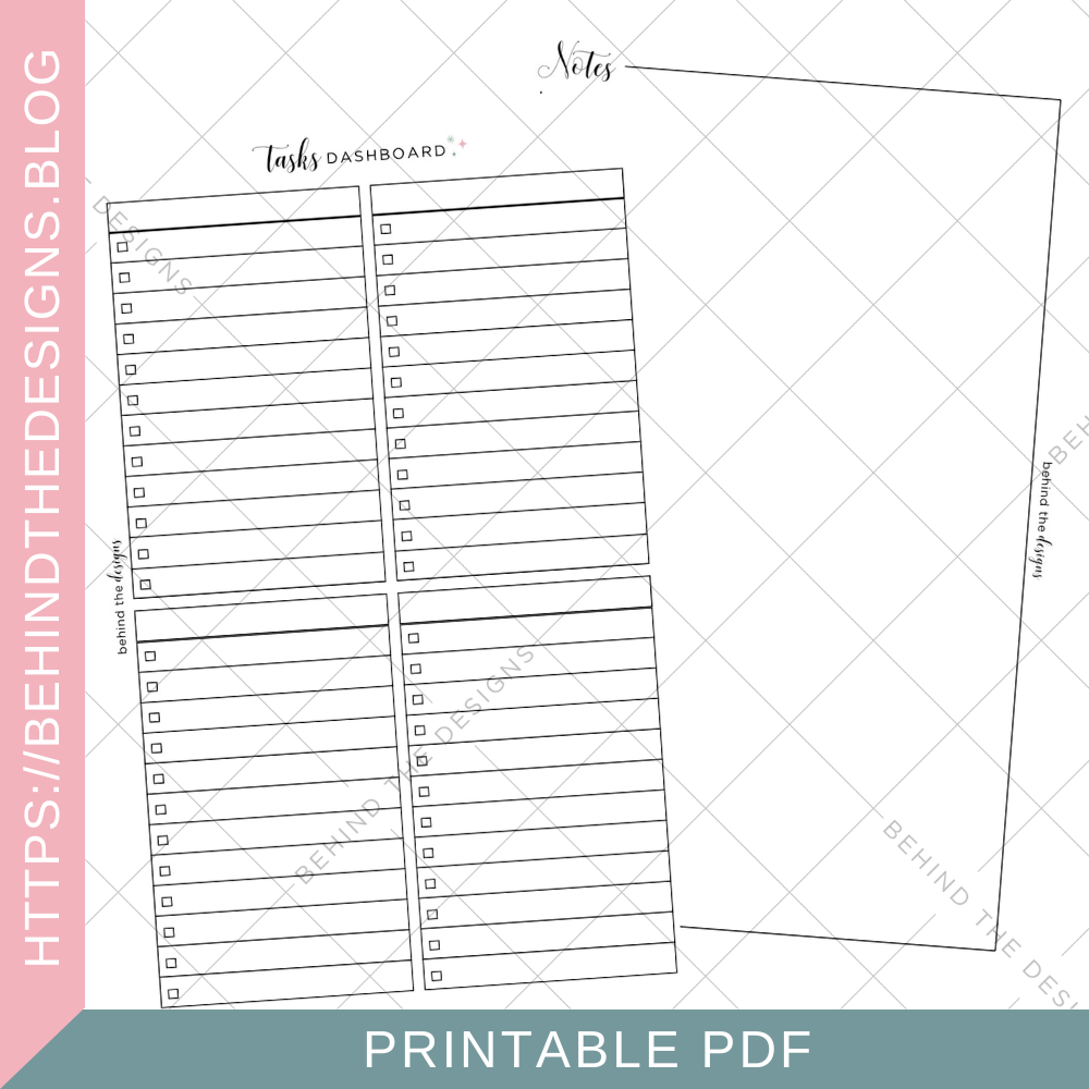 Tasks Dashboard Quad Checklist Printable Planner Insert