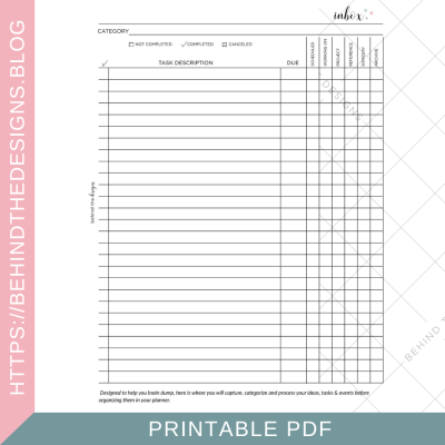 Inbox Task Tracker Planner Printable